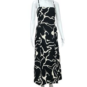 NWT Sam Edelman Sz Medium Merisa Printed Open-Back A-Line Linen Dress Midi NEW